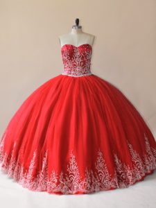 Trendy Red Sleeveless Tulle Lace Up 15 Quinceanera Dress for Sweet 16 and Quinceanera