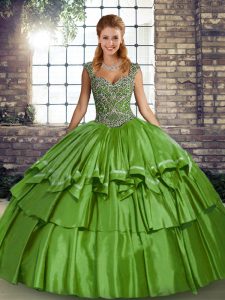 Fantastic Green Lace Up Quinceanera Dresses Beading and Ruffled Layers Sleeveless Floor Length