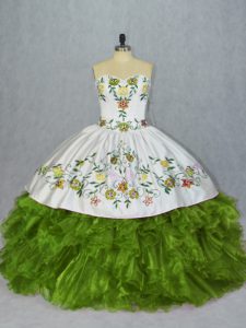 Traditional Olive Green Sleeveless Organza Lace Up Sweet 16 Dresses for Sweet 16 and Quinceanera