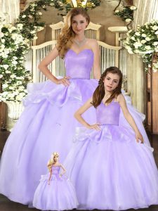 Sweetheart Sleeveless Organza Ball Gown Prom Dress Beading Lace Up
