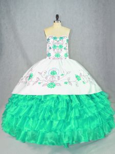 Sleeveless Lace Up Floor Length Embroidery and Ruffled Layers Sweet 16 Dress