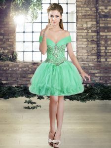 Apple Green Prom Evening Gown Prom and Party with Beading and Ruffles Off The Shoulder Sleeveless Lace Up