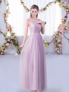 Amazing Floor Length Empire Sleeveless Lavender Damas Dress Side Zipper