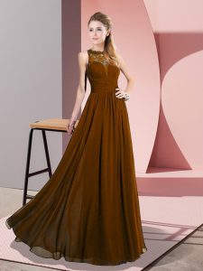 Attractive Brown Homecoming Dress Prom and Party with Lace Scoop Sleeveless Zipper