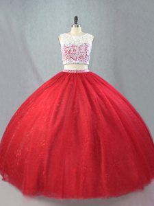 Discount Red Scoop Zipper Beading and Appliques Quinceanera Gowns Sleeveless