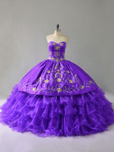 Noble Floor Length Purple 15th Birthday Dress Sweetheart Sleeveless Lace Up