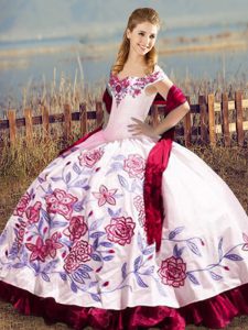 Fuchsia Lace Up Off The Shoulder Embroidery Vestidos de Quinceanera Satin and Organza Sleeveless