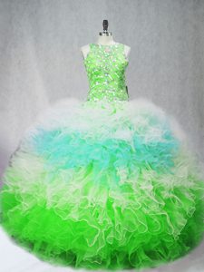 Sophisticated Multi-color Ball Gowns Tulle Scoop Sleeveless Beading and Ruffles Floor Length Zipper Quinceanera Gown