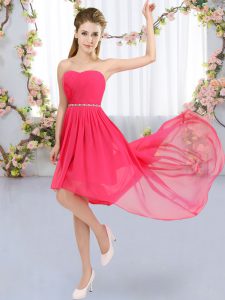 Hot Sale Strapless Sleeveless Lace Up Court Dresses for Sweet 16 Hot Pink Chiffon
