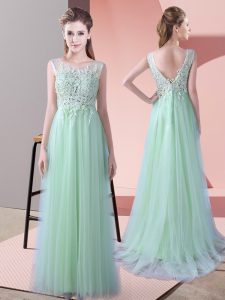 Best Sleeveless Brush Train Beading and Lace Zipper Vestidos de Damas