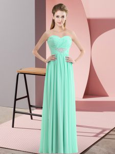 Sleeveless Floor Length Beading Zipper Prom Dresses with Apple Green