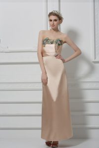 Champagne Sleeveless Satin Lace Up Dress for Prom for Prom and Party and Military Ball