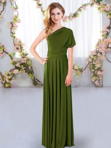 Customized One Shoulder Sleeveless Criss Cross Quinceanera Court of Honor Dress Olive Green Chiffon