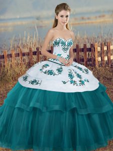 Teal Sleeveless Embroidery and Bowknot Floor Length Vestidos de Quinceanera