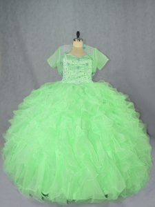 Eye-catching Organza Lace Up Sweetheart Sleeveless Floor Length Quinceanera Dresses Beading and Ruffles