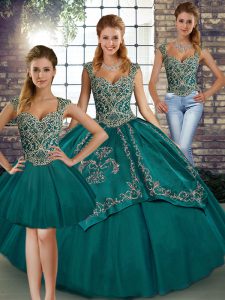 Exceptional Floor Length Teal 15th Birthday Dress Straps Sleeveless Lace Up