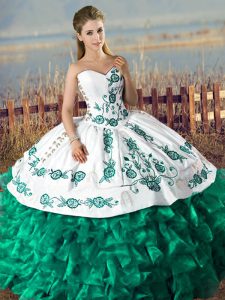 Popular Floor Length Green Ball Gown Prom Dress Sweetheart Sleeveless Lace Up