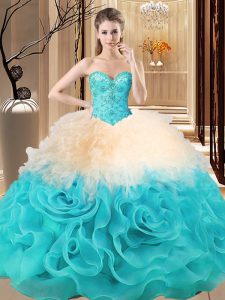 Cute Multi-color Sweetheart Neckline Beading and Ruffles Quinceanera Gown Sleeveless Lace Up