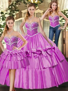 Beauteous Floor Length Three Pieces Sleeveless Lilac 15th Birthday Dress Lace Up