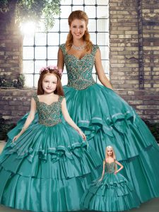 Cute Taffeta Sleeveless Floor Length Quinceanera Gowns and Beading and Ruffled Layers