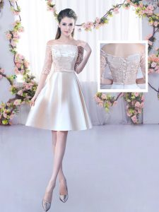 Lace and Belt Damas Dress Champagne Lace Up Half Sleeves Mini Length