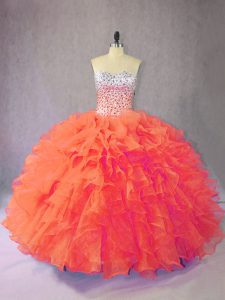 Gorgeous Orange Sleeveless Organza Lace Up Vestidos de Quinceanera for Sweet 16 and Quinceanera