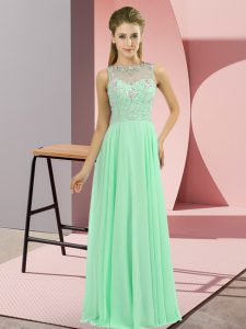 Stunning Apple Green High-neck Zipper Beading Prom Gown Sleeveless