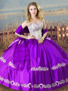 Purple Lace Up Quince Ball Gowns Beading and Embroidery Sleeveless Floor Length