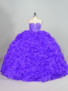 Sophisticated Fabric With Rolling Flowers Sweetheart Sleeveless Court Train Lace Up Beading Sweet 16 Quinceanera Dress in Purple