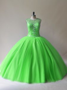 Sleeveless Floor Length Beading Lace Up Quince Ball Gowns