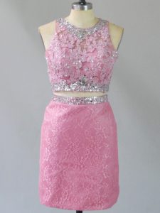 Clearance Mini Length Baby Pink Homecoming Dress Scoop Sleeveless Zipper