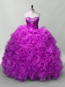 Floor Length Purple Quinceanera Dress Sweetheart Sleeveless Lace Up