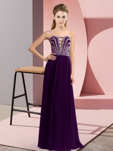 Great Sweetheart Sleeveless Lace Up Prom Gown Dark Purple Chiffon