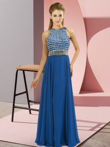 Scoop Sleeveless Side Zipper Prom Party Dress Blue Chiffon