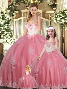Best Floor Length Watermelon Red Sweet 16 Quinceanera Dress Sweetheart Sleeveless Lace Up