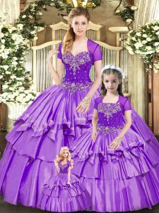 Lavender Sleeveless Organza and Taffeta Lace Up Sweet 16 Dresses for Military Ball and Sweet 16 and Quinceanera