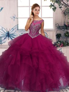 Floor Length Fuchsia Quinceanera Dresses Scoop Sleeveless Zipper