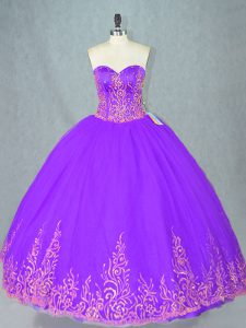 Purple Sleeveless Tulle Lace Up Quinceanera Gowns for Sweet 16 and Quinceanera