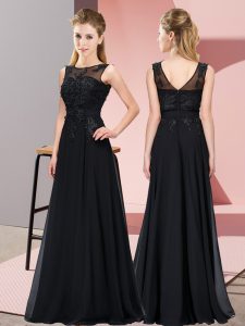 Attractive Floor Length Black Quinceanera Court of Honor Dress Chiffon Sleeveless Beading and Appliques