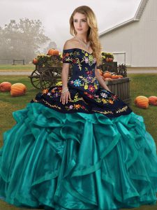 Eye-catching Organza Sleeveless Floor Length Sweet 16 Quinceanera Dress and Embroidery and Ruffles