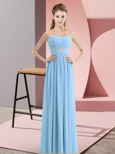 Clearance Floor Length Zipper Prom Gown Blue for Prom and Party with Beading