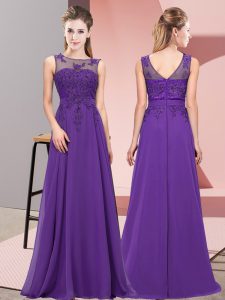 Latest Floor Length Purple Dama Dress for Quinceanera Scoop Sleeveless Zipper