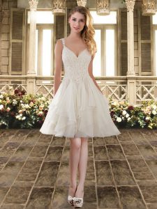 Smart White Straps Lace Up Lace and Ruffles Dama Dress for Quinceanera Sleeveless