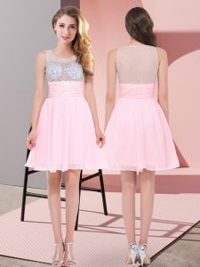 Baby Pink Scoop Neckline Beading Dama Dress for Quinceanera Sleeveless Side Zipper