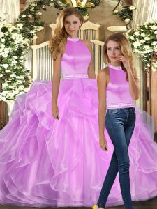 Custom Designed Lilac Vestidos de Quinceanera Sweet 16 and Quinceanera with Beading and Ruffles Halter Top Sleeveless Backless