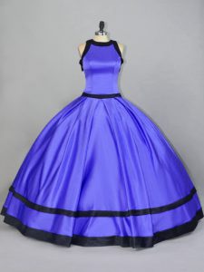 Noble Purple Ball Gowns Scoop Sleeveless Satin Floor Length Zipper Ruching Ball Gown Prom Dress