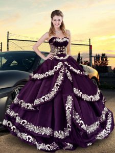 Graceful Purple Sweetheart Neckline Embroidery and Ruffled Layers Sweet 16 Quinceanera Dress Sleeveless Lace Up