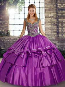 Pretty Purple Sleeveless Taffeta Lace Up Sweet 16 Dress for Military Ball and Sweet 16 and Quinceanera