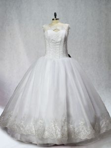 Organza Sleeveless Floor Length Ball Gown Prom Dress and Beading and Appliques