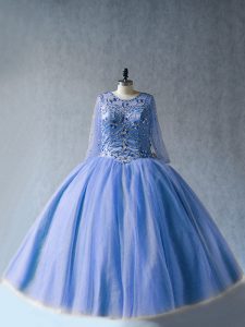Fabulous Tulle Long Sleeves Floor Length Quince Ball Gowns and Beading